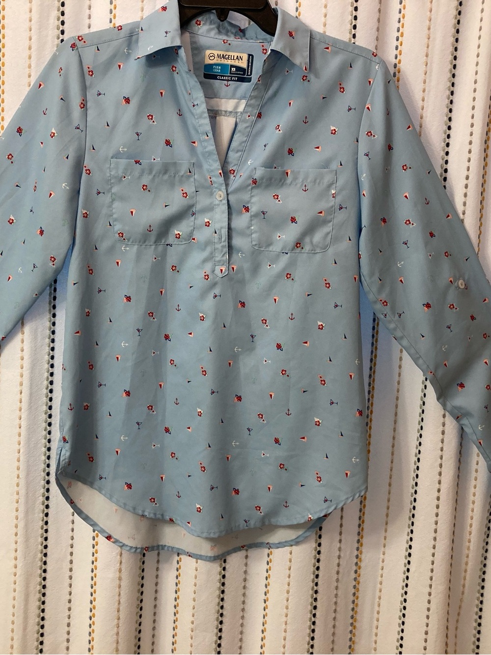 Light Blue Nautical Print Magellan outdoors XS